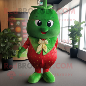 Green Strawberry mascot costume character dressed with Waistcoat and Foot pads