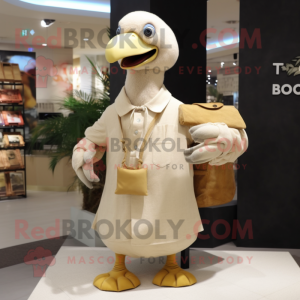 Cream dodo bird mascot costume character dressed with Wrap Dress and Wallets