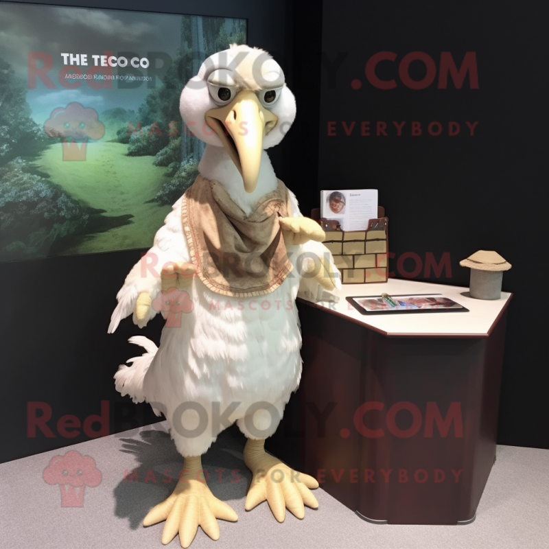 Cream dodo bird mascot costume character dressed with Wrap Dress and Wallets Cream dodo bird mascot costume character dressed with Wrap Dress and Wallets