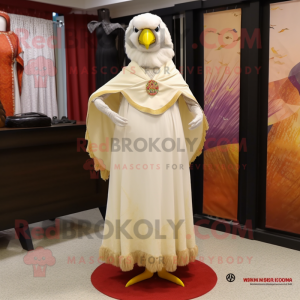 Cream Chicken mascot costume character dressed with Empire Waist Dress and Shawls