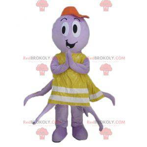 Mascota de pulpo morado con chaleco amarillo - Redbrokoly.com