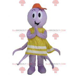 Mascota de pulpo morado con chaleco amarillo - Redbrokoly.com