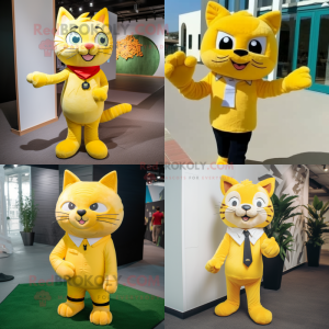 Gul kat maskot kostume...