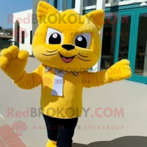 Yellow Cat mascot costume character dressed with Turtleneck and Ties