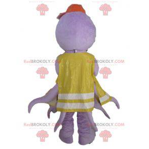 Lilla blæksprutte maskot med en gul vest - Redbrokoly.com