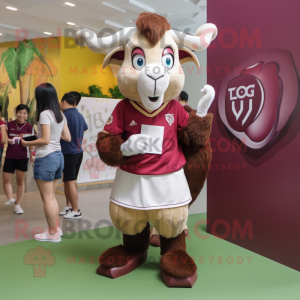 Maroon Goat mascot costume character dressed with Mini Skirt and Watches