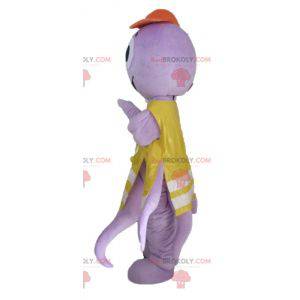 Mascota de pulpo morado con chaleco amarillo - Redbrokoly.com