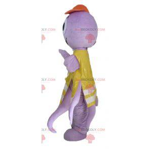 Mascote de polvo roxo com colete amarelo - Redbrokoly.com