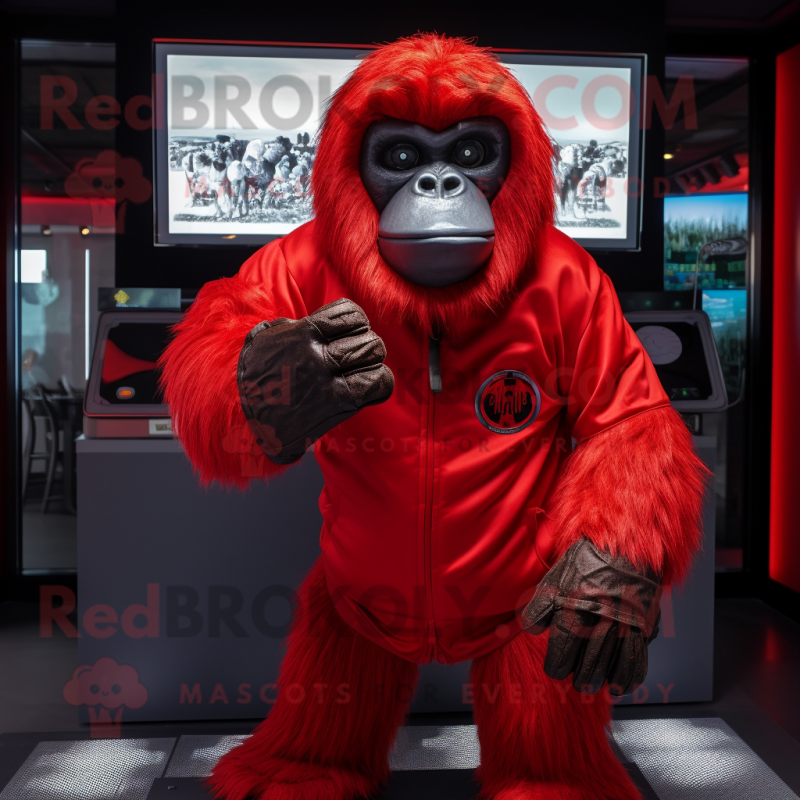 Red Gorilla mascot costume character dressed with Sweatshirt and