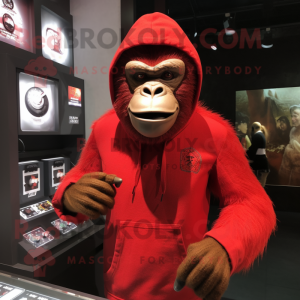 Red Gorilla mascot costume character dressed with Sweatshirt and Rings