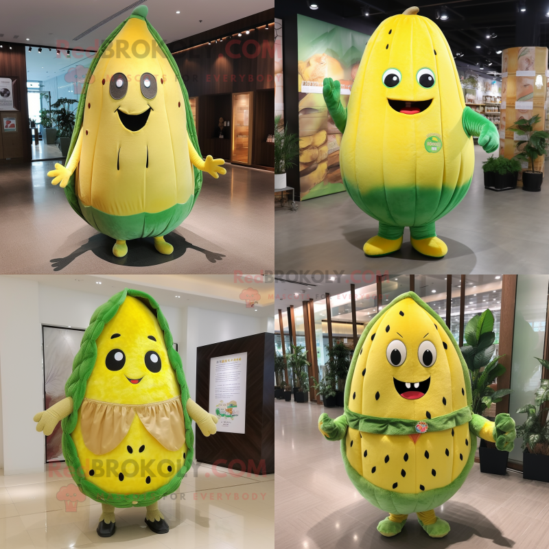 Yellow Watermelon mascot costume character dressed with Tank Top and Shawl pins Yellow Watermelon mascot costume character dressed with Tank Top and Shawl pins