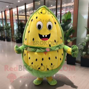 Yellow Watermelon mascot costume character dressed with Tank Top and Shawl pins