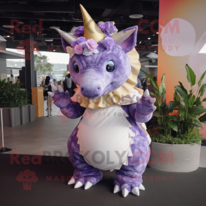 Lavender Triceratops mascot costume character dressed with Circle Skirt and Caps