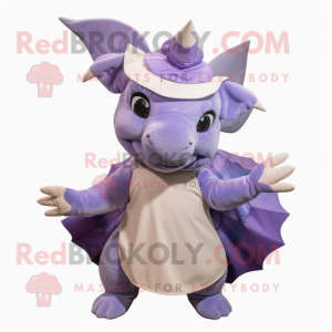 Lavender Triceratops mascot costume character dressed with Circle Skirt and Caps