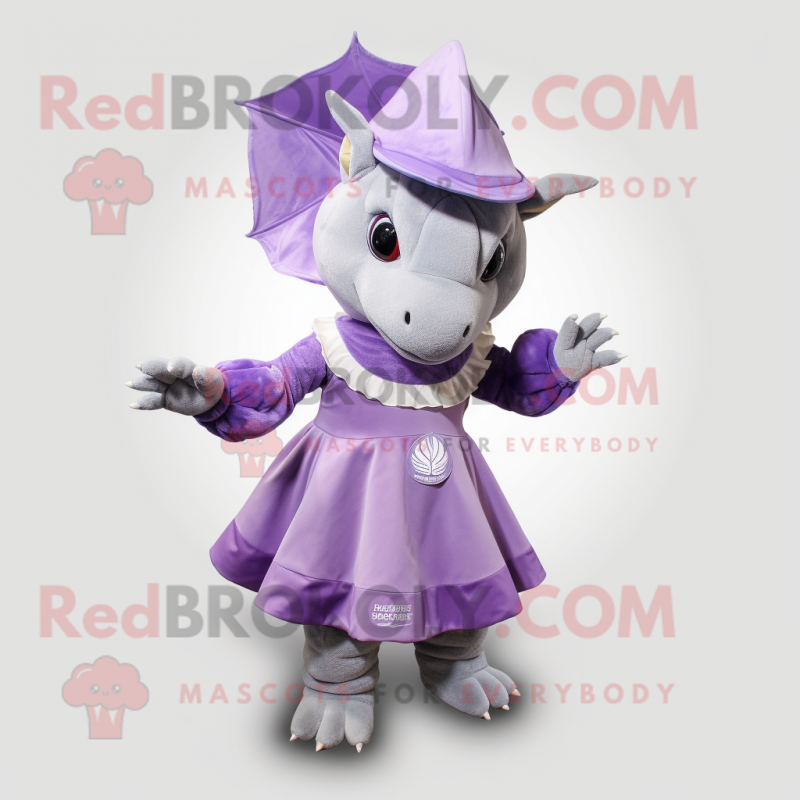 Lavender Triceratops mascot costume character dressed with Circle Skirt and Caps Lavender Triceratops mascot costume character dressed with Circle Skirt and Caps
