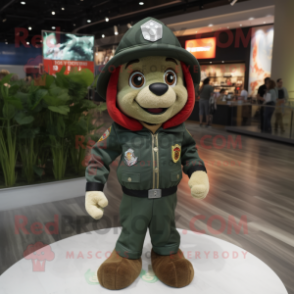 Olive fire fighter mascot costume character dressed with Moto Jacket and Hat pins