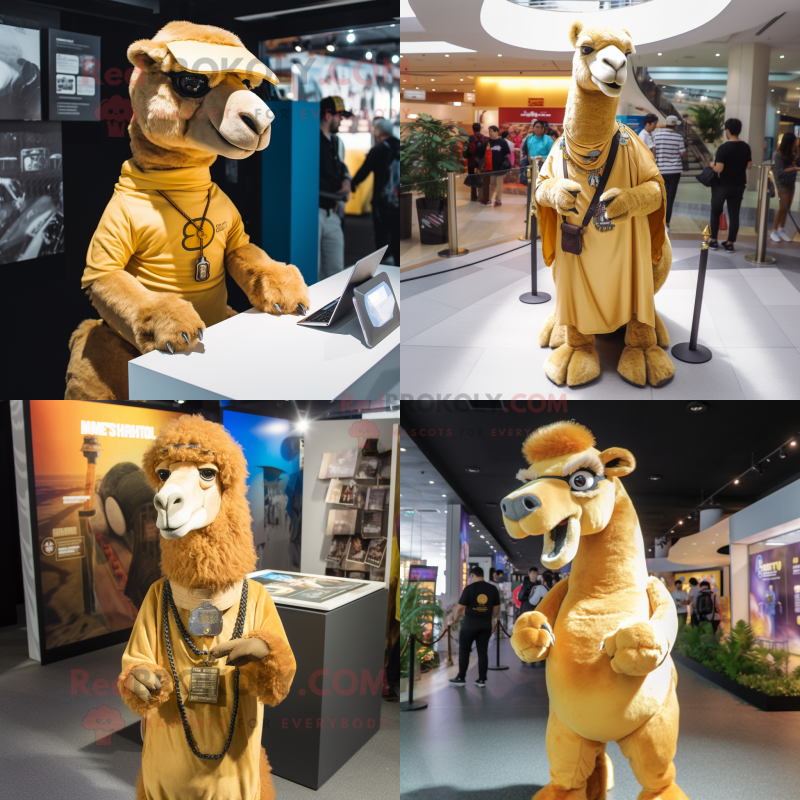 Gold Camel mascot costume character dressed with V-Neck Tee and Keychains Gold Camel mascot costume character dressed with V-Neck Tee and Keychains