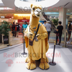 Gold Camel mascot costume character dressed with V-Neck Tee and Keychains