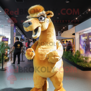 Gold Camel mascot costume character dressed with V-Neck Tee and Keychains