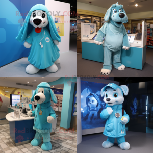 Cyan Dog mascot costume character dressed with Cover-up and Keychains