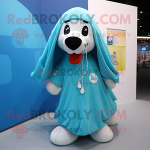 Cyan Dog mascot costume character dressed with Cover-up and Keychains