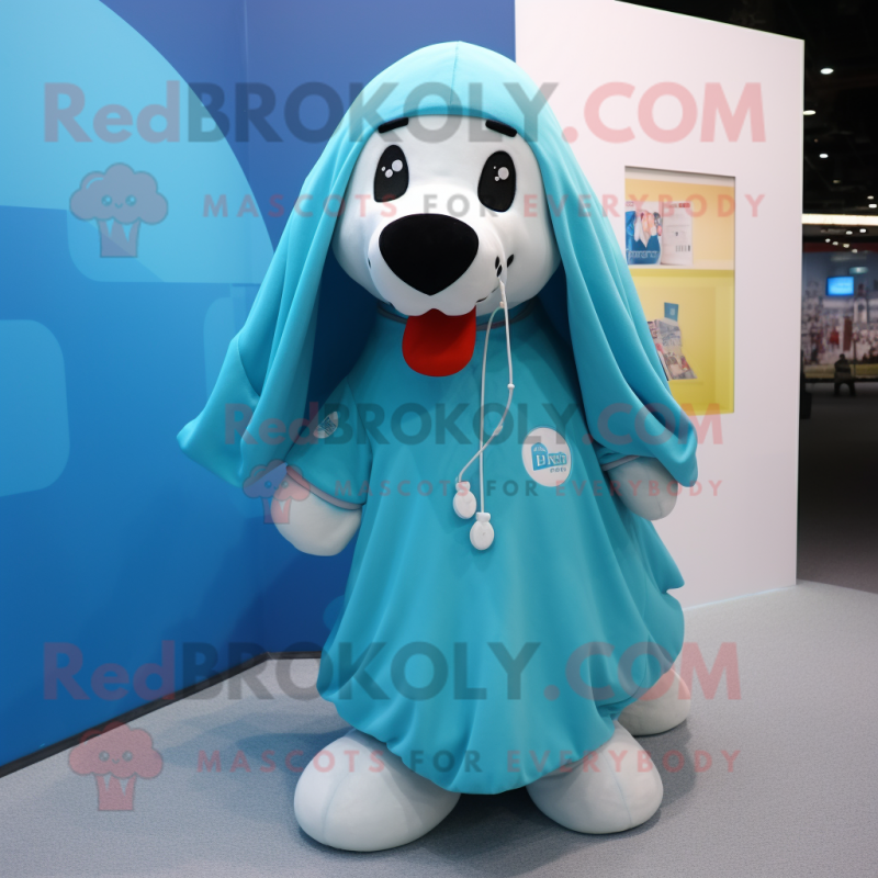 Cyan Dog mascot costume character dressed with Cover-up and Keychains Cyan Dog mascot costume character dressed with Cover-up and Keychains