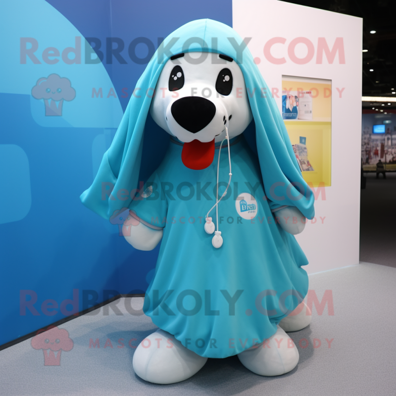 Cyan Dog mascot costume character dressed with Cover-up and Keychains