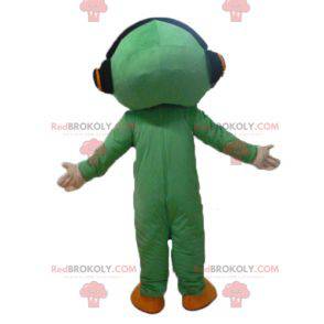 Mascotte man in groene jumpsuit met koptelefoon - Redbrokoly.com