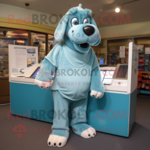 Cyan Dog mascot costume character dressed with Cover-up and Keychains
