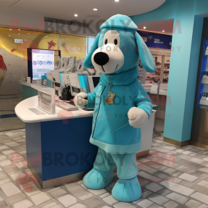Cyan Dog mascot costume character dressed with Cover-up and Keychains