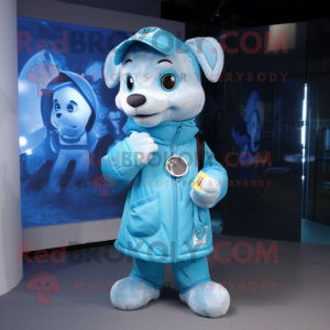 Cyan Dog mascot costume character dressed with Cover-up and Keychains