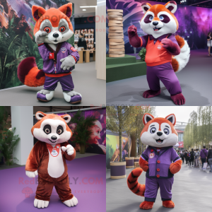 Purple Red Panda mascot costume character dressed with Chinos and Foot pads