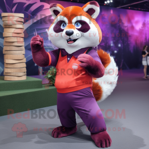 Purple Red Panda mascot costume character dressed with Chinos and Foot pads