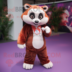 Purple Red Panda mascot costume character dressed with Chinos and Foot pads