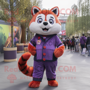 Purple Red Panda mascot costume character dressed with Chinos and Foot pads