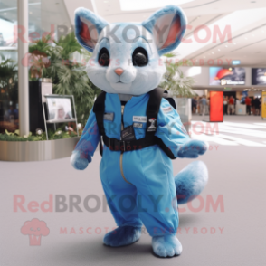 Sky Blue Flying Squirrel mascot costume character dressed with Overalls and Belts