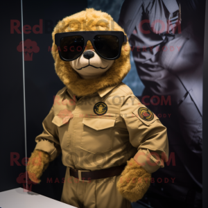 Gold Special Air Service mascot costume character dressed with Henley Tee and Sunglasses