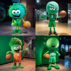 Personaje de disfraz de mascota de pelota de baloncesto verde azulado  vestido con traje de noche y bolsos de mensajero - Disfraces de mascotas -   Tamaño L (175-180 CM)