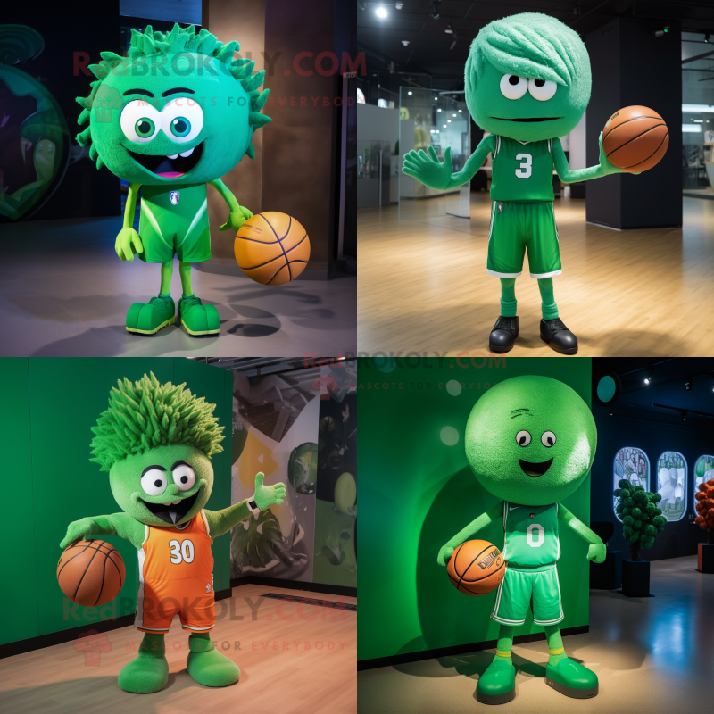 Green basketball ball mascot costume character dressed with Graphic Tee and Hairpins