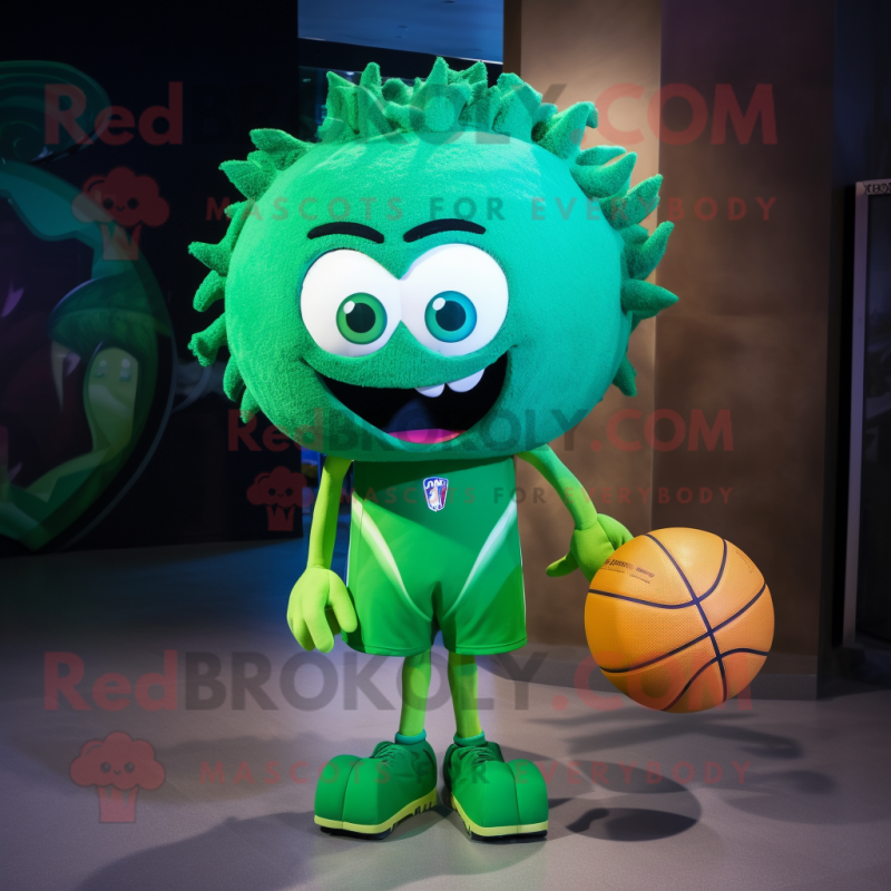 Personaje de disfraz de mascota de pelota de baloncesto verde