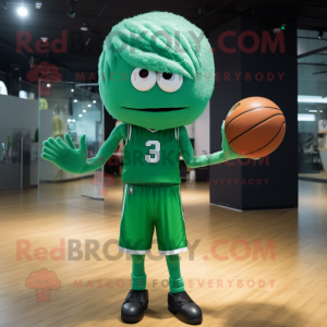 Personnage de costume de mascotte de ballon de basket-ball vert habillé  avec un t-shirt graphique et des épingles à cheveux - Mascottes -   Taille L (175-180 CM)