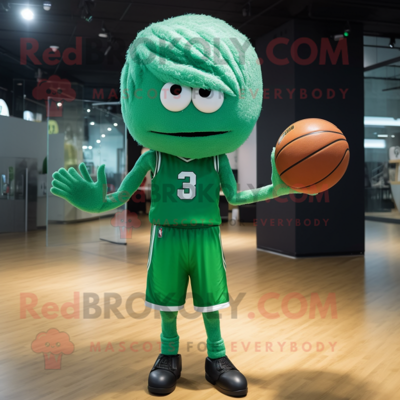 Green basketball ball mascot costume character dressed with Graphic Tee and Hairpins