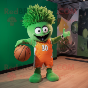 Green basketball ball mascot costume character dressed with Graphic Tee and Hairpins