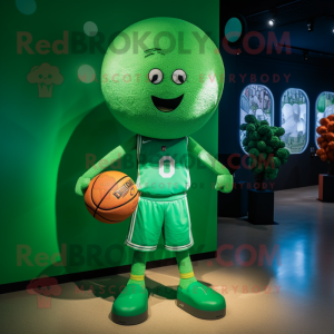 Green basketball ball mascot costume character dressed with Graphic Tee and Hairpins