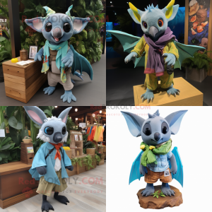 Cyan fruit bat mascot costume character dressed with Cargo Shorts and Scarves