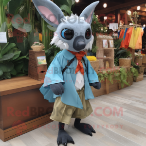 Cyan fruit bat mascot costume character dressed with Cargo Shorts and Scarves