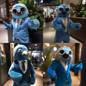 Blue Sloth mascot costume character dressed with Suit Jacket and Ties