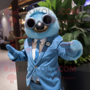 Blue Sloth mascot costume character dressed with Suit Jacket and Ties
