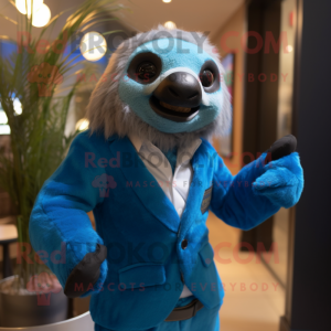 Blue Sloth mascot costume character dressed with Suit Jacket and Ties