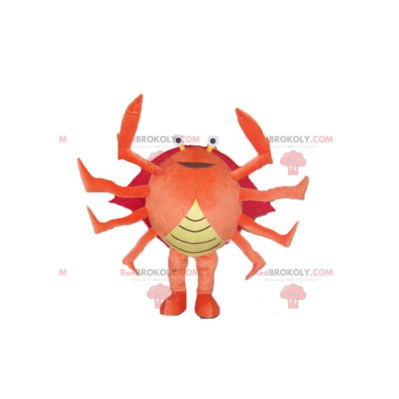Mascote caranguejo gigante vermelho e amarelo alaranjado de